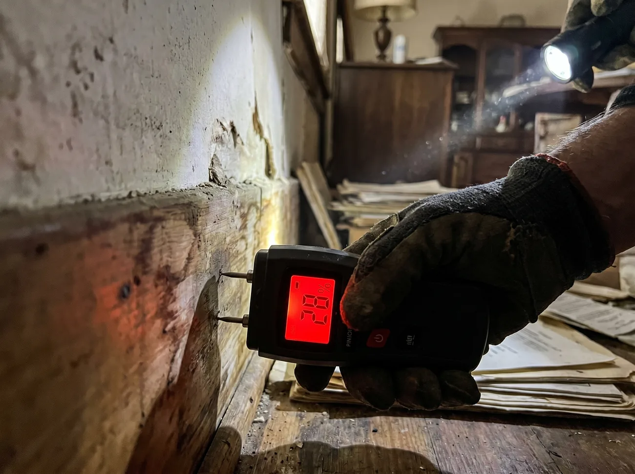 Commercial LGR dehumidifiers and air movers staged after water extraction in a Portland home