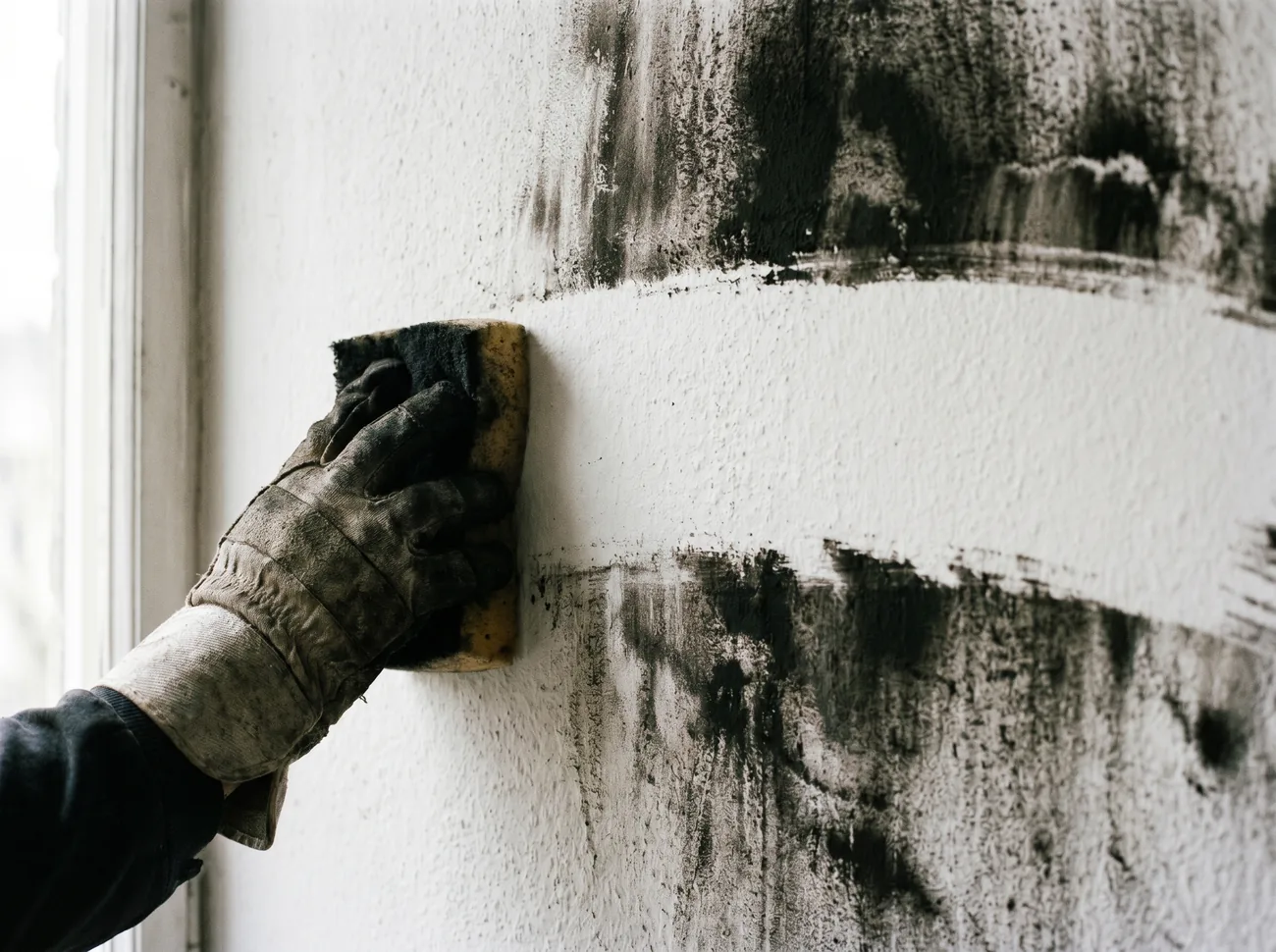 Smoke-stained ceiling and walls requiring professional IICRC-certified restoration