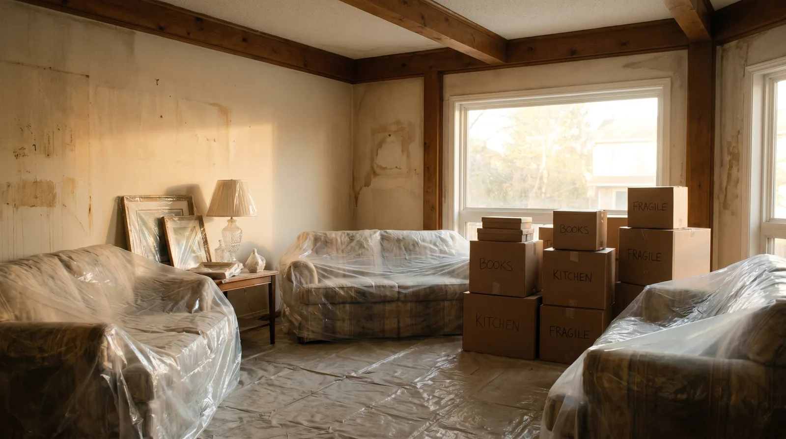 RescueHero technician carefully inventorying and packing belongings from a water-damaged home in Vancouver, WA