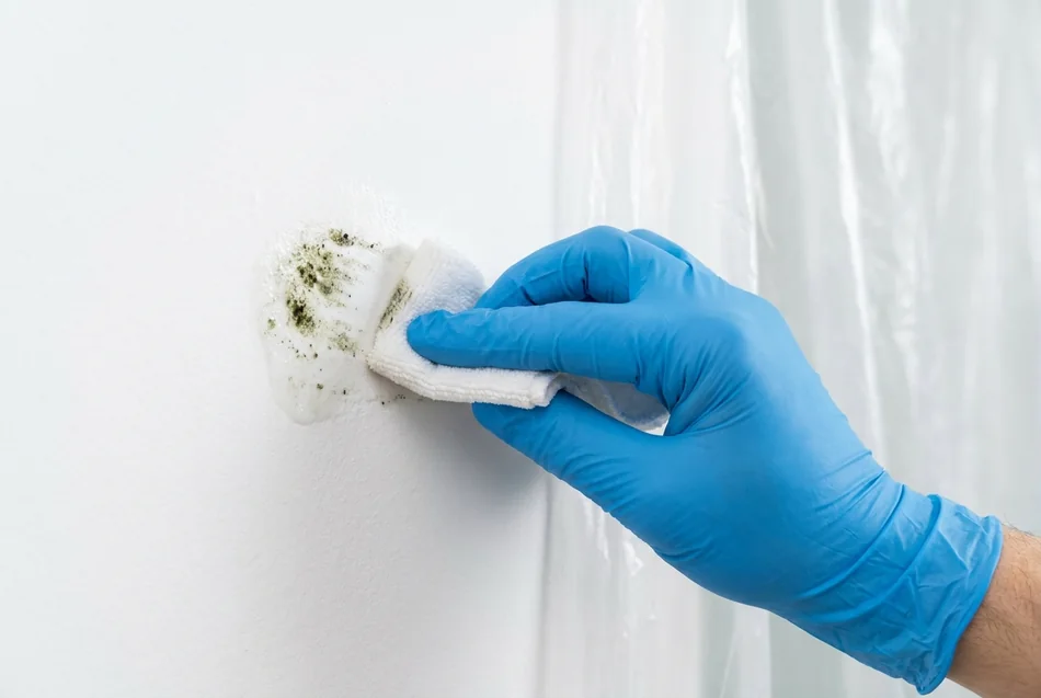 Mold remediation by a technician in protective gear